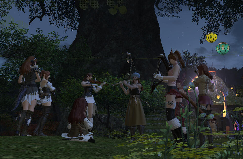 Rehairsin tunes near the Dappled Stalls in Gridania&#39;s hooses